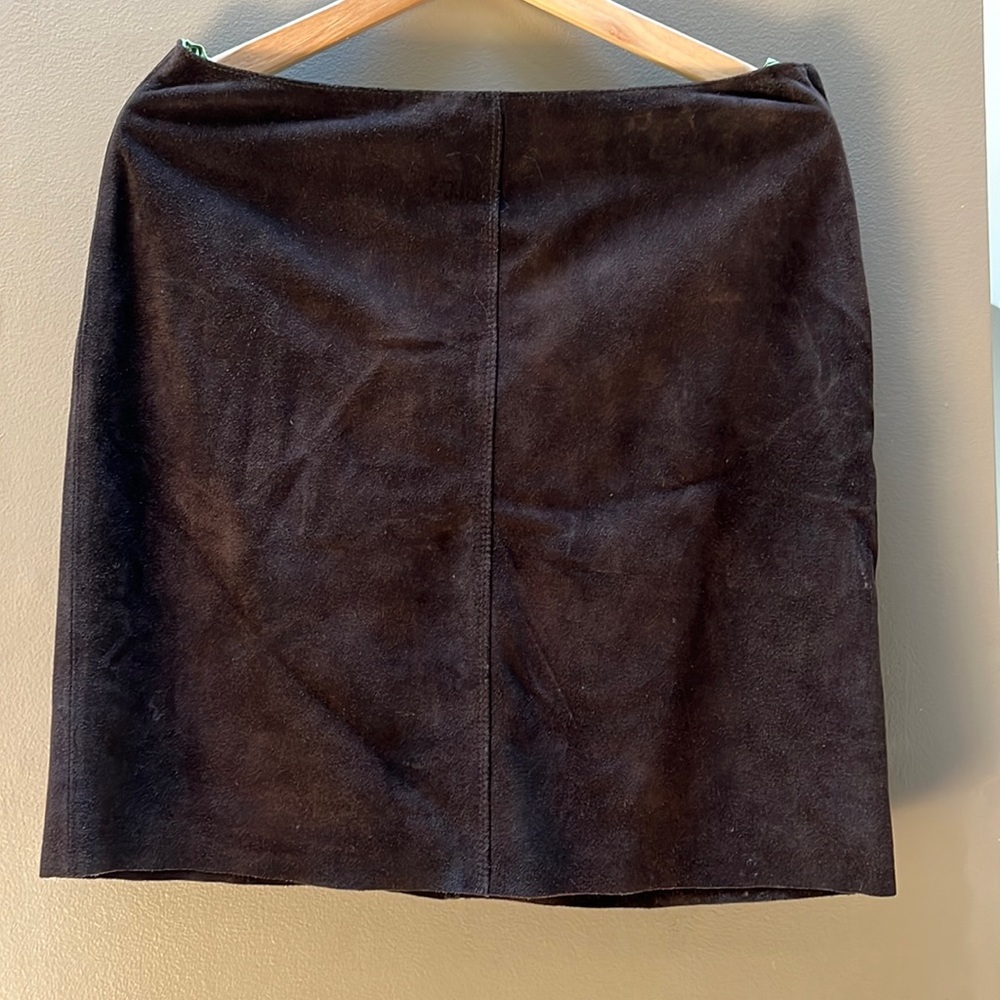 Brown, suede leather J. Crew mini skirt.
